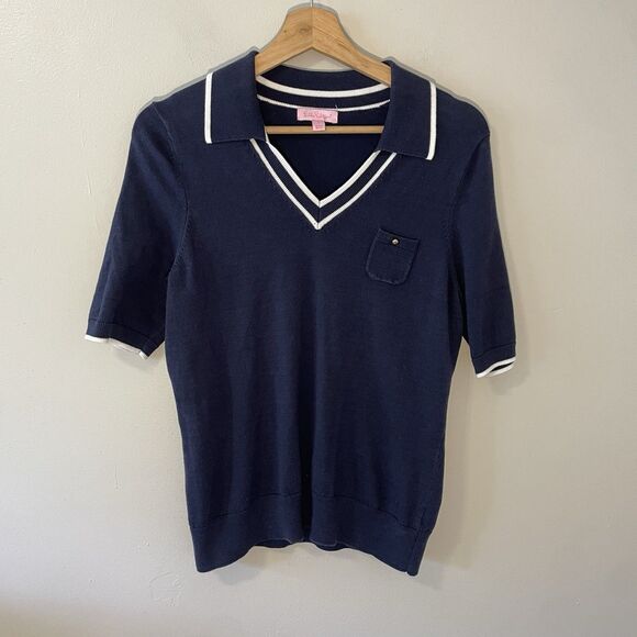 Lilly Pulitzer Short Sleeve Sweater Cotton Preppy Collared Sz L - Picture 1 of 5